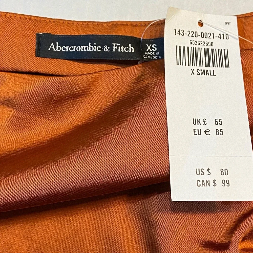 Abercrombie & Fitch Satin Maxi Skirt XSMALL Copper Front Slit Ruched Date NIght‎
